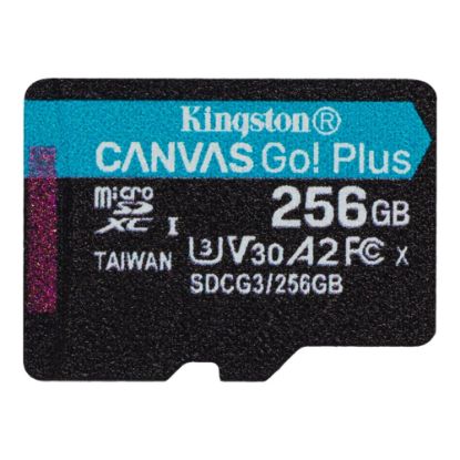 Picture of Kingston Canvas Go! Plus SDCG3 256 GB Class 10/UHS-I (U3) microSDXC - 1 Pack - 170 MB/s Read - 90 MB/s Write - Lifetime Warranty