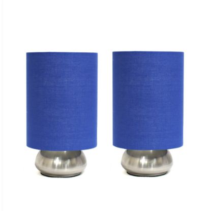 Picture of Simple Designs Gemini Mini Touch Table Lamps, 9inH, Blue Shade/Brushed-Nickel Base, Set Of 2