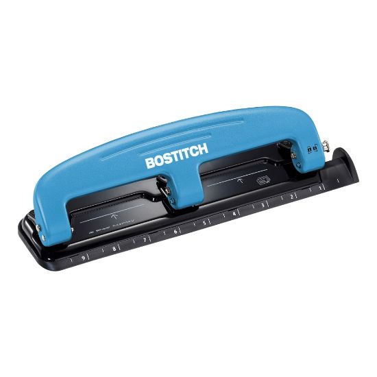 Picture of Bostitch EZ Squeeze Three-Hole Punch, 12 Sheet Capacity, Blue