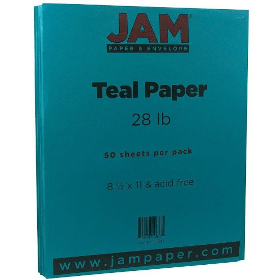 Picture of JAM Paper Color Multi-Use Printer & Copy Paper, Teal Blue, Letter (8.5in x 11in), 50 Sheets Per Pack, 28 Lb