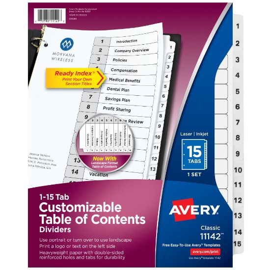 Picture of Avery Ready Index 1-15 Tab With Customizable Table Of Contents Dividers, Letter Size, 15 Tab, White, 1 Set