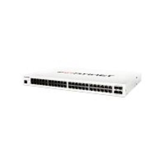 Picture of Fortinet FortiSwitch FS-148E Ethernet Switch - 48 Ports - Manageable - Gigabit Ethernet - 10/100/1000Base-T, 1000Base-X - 2 Layer Supported - Modular - 4 SFP Slots - 19.80 W Power Consumption - Optical Fiber, Twisted Pair - 1U High - Rack-mountable