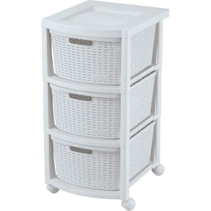 Picture of Rimax Plastic 3-Drawer Rolling Storage Cart, 26in x 12in x 15 4/9in, White