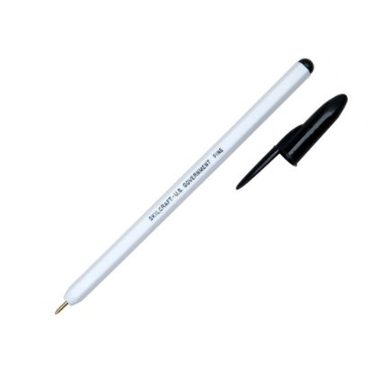 Picture of SKILCRAFT Ballpoint Pens, Fine Point, White Barrel, Black Ink, Box Of 12 (AbilityOne)