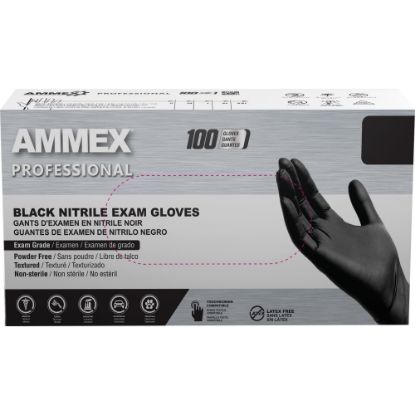 Picture of Ammex Professional Powder-Free Exam-Grade Nitrile Gloves, X-Large, Black, Box Of 100 Gloves