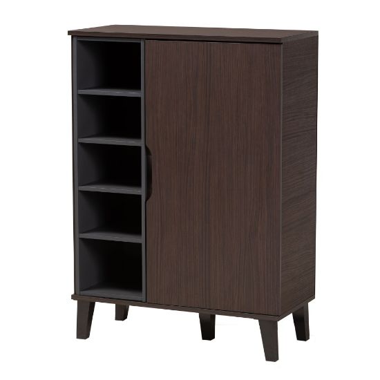 Picture of Baxton Studio Idina 2-Tone 1-Door Shoe Cabinet, Dark Brown/Gray