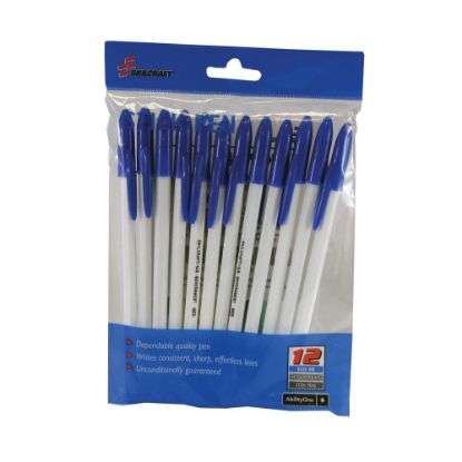 Picture of SKILCRAFT Ballpoint Pens, Medium Point, White Barrel, Blue Ink, Pack Of 12