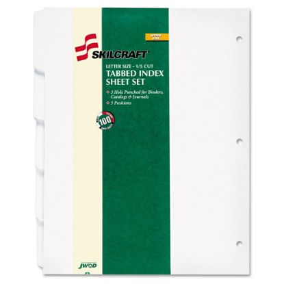 Picture of SKILCRAFT Loose-leaf Binder Index Sheet Set, 100 x Divider(s), 5 Tab(s)/Set - 8.5in Divider Width x 11in Divider Length, 3 Hole Punched, White Tab(s) - 100 / Box