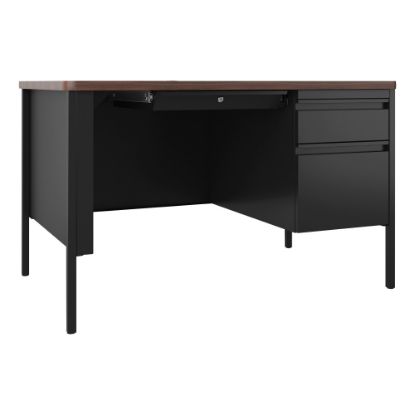 Picture of Lorell Fortress 48inW Steel Right-Pedestal Teachers Computer Desk, Black/Walnut