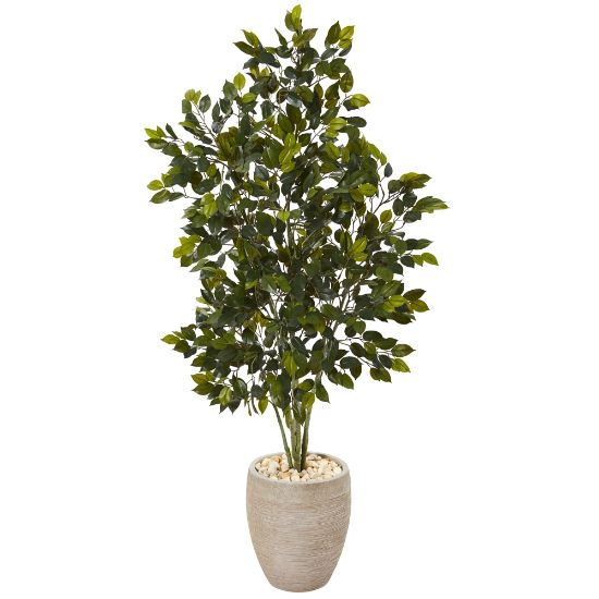 Picture of Nearly Natural Ficus 53inH Artificial Plant With Planter, 53inH x 24inW x 24inD, Green/Sand