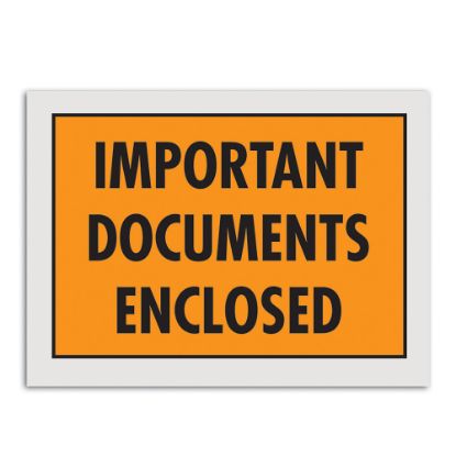 Picture of Tape Logic "Important Documents Enclosed" Envelopes, Full Face, 5 1/4in x 7 1/2in, Orange, Pack Of 1,000