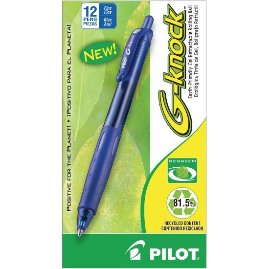 Picture of Pilot G-Knock BeGreen Gel Rollerball Pen, Fine Point, 0.7 mm, Blue Barrel, Blue Ink, Pack Of 12