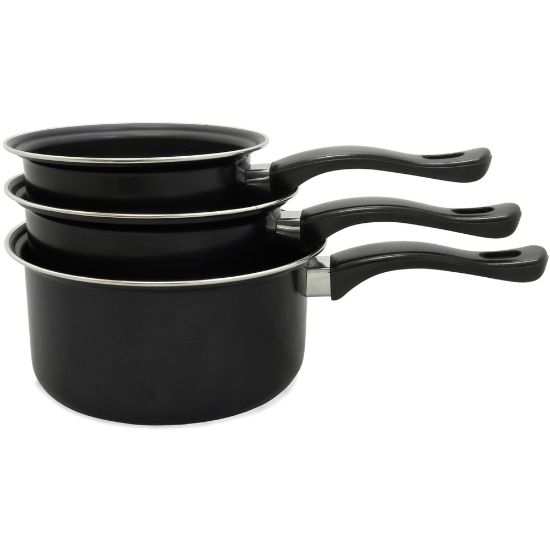 Picture of Brentwood BSP-161820 1.5, 2, and 3 Quart Non-Stick Saucepan Set, Black - 3 Pieces - Cooking - Dishwasher Safe - 3 quart - 2 quart - 1.50 quart - Black, Chrome - Brushed Aluminum Body