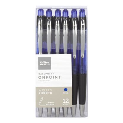 Picture of Office Depot Brand Soft-Grip Retractable Ballpoint Pens, Medium Point, 1.0 mm, Blue Barrel, Blue Ink, Pack Of 12