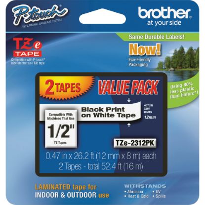 Picture of Brother TZe-231 Black-On-White Tapes, 0.5in x 26.2ft, Pack Of 2