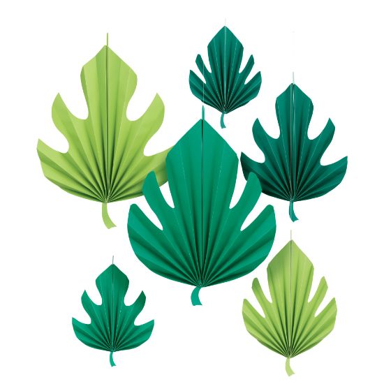 Picture of Amscan Summer Luau Palm Leaf Fan Decorations, 16in x 16in, Green, Pack Of 6 Decorations