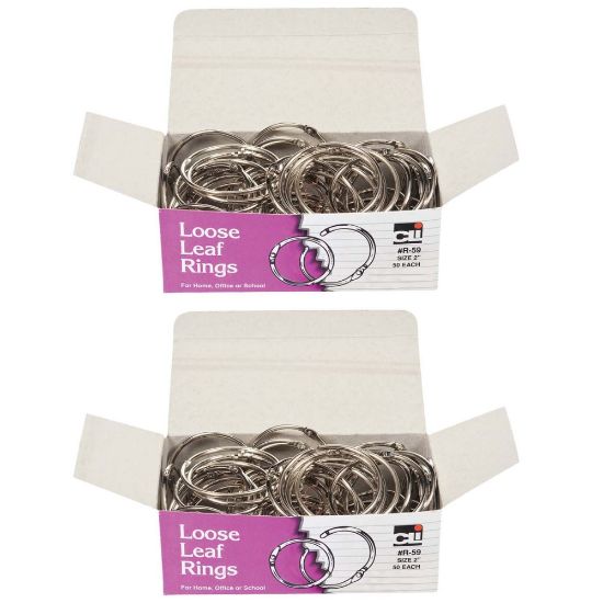 Picture of Charles Leonard Loose Leaf Rings With Snap Closure, 2in, Silver, 50 Rings Per Box, Pack Of 2 Boxes