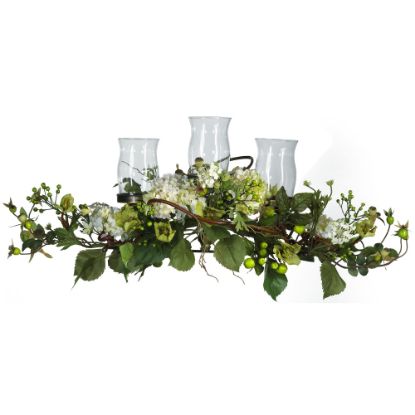 Picture of Nearly Natural Hydrangea Triple Candelabrum Centerpiece, 12-1/2inH x 28-1/2inW x 10inD, Cream