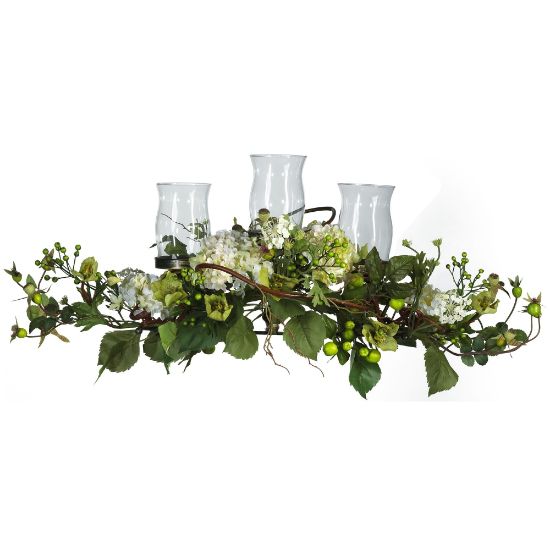 Picture of Nearly Natural Hydrangea Triple Candelabrum Centerpiece, 12-1/2inH x 28-1/2inW x 10inD, Cream