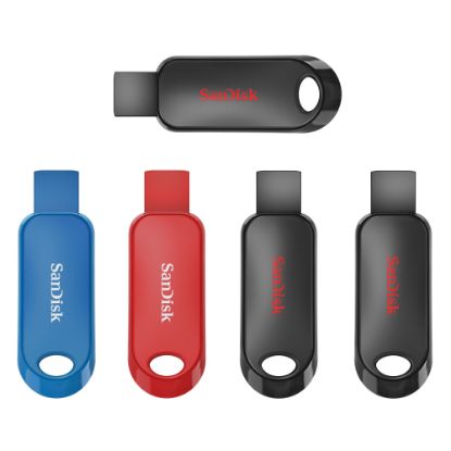 Picture of SanDisk Cruzer Snap USB 2.0 Flash Drives, Pack of 5, 32GB, Black, Red, Blue