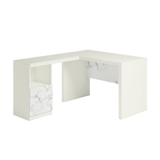 Picture of Sauder Hudson Court 59inW L-Computer Desk, Pearl Oak/Faux White Marble