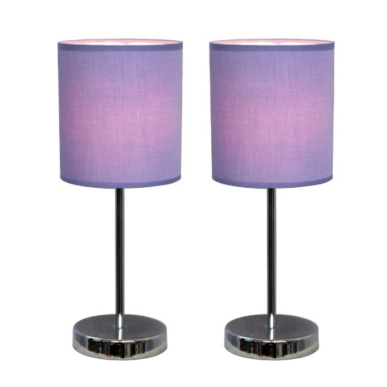 Picture of Simple Designs Mini Basic Table Lamp with Fabric Shade, 11inH, Purple/Chrome, Set of 2 Lamps