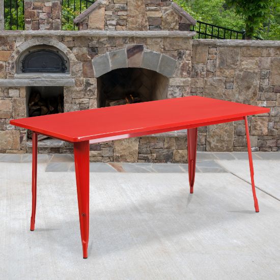 Picture of Flash Furniture Commercial Grade Indoor/Outdoor Metal Table, 29-1/2inH x 31-1/2inW x 63inD, Red