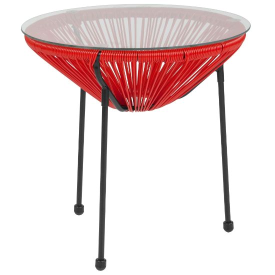 Picture of Flash Furniture Rattan Bungee Table With Glass Top, Red/Black