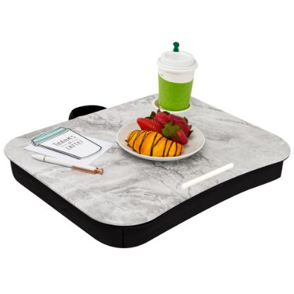 Picture of LapGear Lap Desk With Cup Holder, 14.75inH x 18.5inW x 2.8inD, White Marble