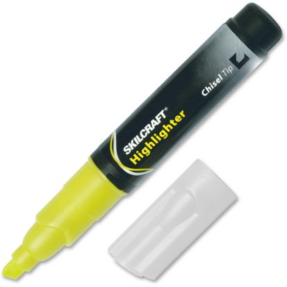 Picture of SKILCRAFT Thick-N-Thin Jumbo Fluorescent Highlighters, Yellow, Box Of 12 (AbilityOne 7520-00-904-4476)