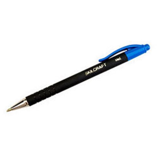 Picture of SKILCRAFT AbilityOne Rubberized Retractable Ballpoint Pens, Medium Point, Black Barrel, Blue Ink, Box Of 12 Pens