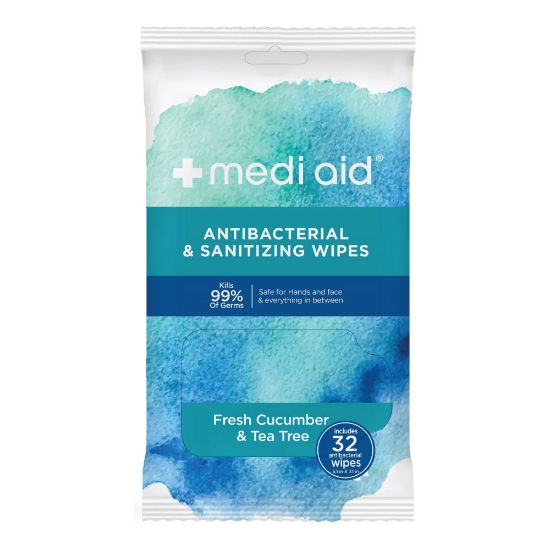 Picture of Mediaid Sanitizing Wipes, Fresh Cucumber & Tea Tree Scent, Pack Of 32 Wipes