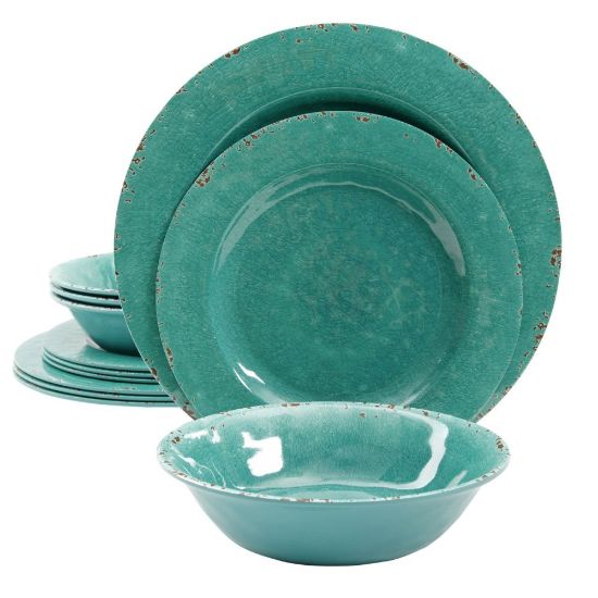 Picture of Gibson Studio California Mauna 12-Piece Melamine Dinnerware Set, Green Crackle