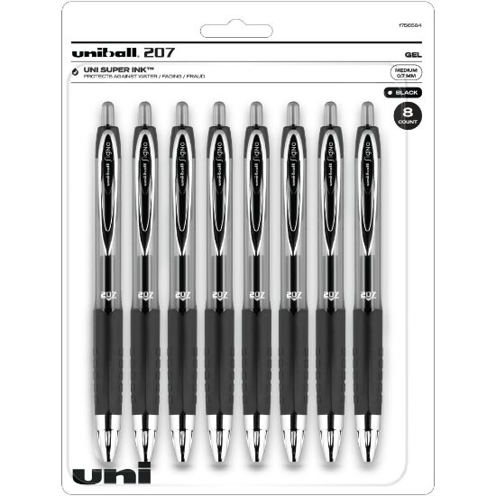 Picture of uniball 207 Gel Pens, Pack Of 8, Medium Point, 0.7 mm, Translucent Black Barrel, Black Ink