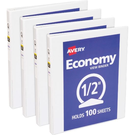 Picture of Avery Economy View Binder, 1/2in Ring, 8 1/2in x 11in, White, Pack Of 4