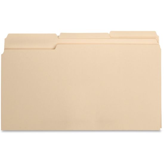 Picture of Business Source 1/3 Cut 1-ply Top Tab Manila Folders - Legal - 8 1/2in x 14in Sheet Size - 3/4in Expansion - 1/3 Tab Cut - Top Tab Location - Assorted Position Tab Position - Manila - Manila - Recycled - 100 / Box