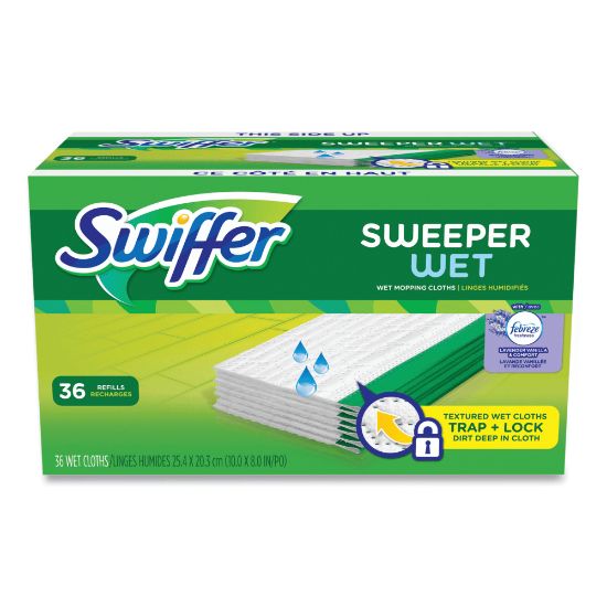 Picture of Swiffer Wet Refill Cloths, 10in x 8in, Lavender Vanilla And Comfort, White, Carton Of 36 Cloths