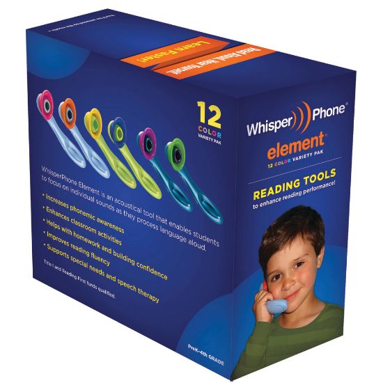 Picture of WhisperPhone Harebrain Element Variety Pak, Pre-K to Grade 4, Assorted Colors, Set of 12 Phones