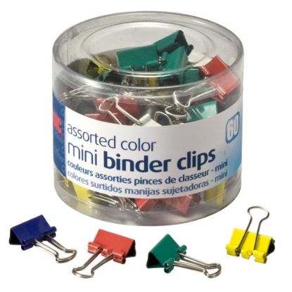 Picture of OIC Binder Clips Tub, Mini Clips, 9/16in, Assorted Colors, Pack Of 60