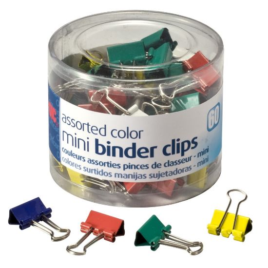 Picture of OIC Binder Clips Tub, Mini Clips, 9/16in, Assorted Colors, Pack Of 60