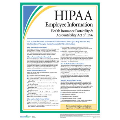 Picture of ComplyRight HIPAA Employee Poster, 8-1/2 x 11in