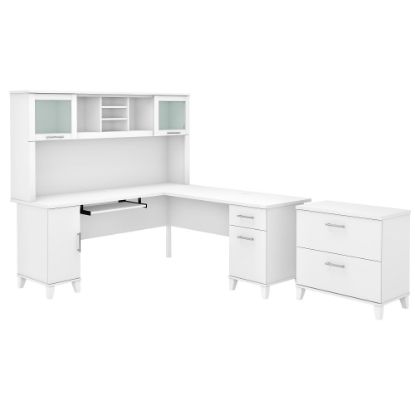 Picture of Bush Furniture Somerset 72inW L-Shaped Desk With Hutch And Lateral File Cabinet, White, Standard Delivery