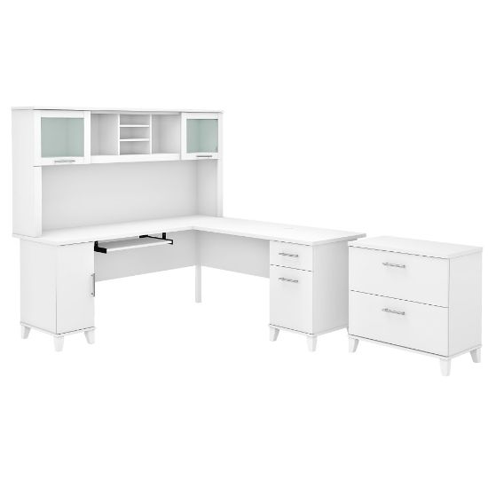 Picture of Bush Furniture Somerset 72inW L-Shaped Desk With Hutch And Lateral File Cabinet, White, Standard Delivery