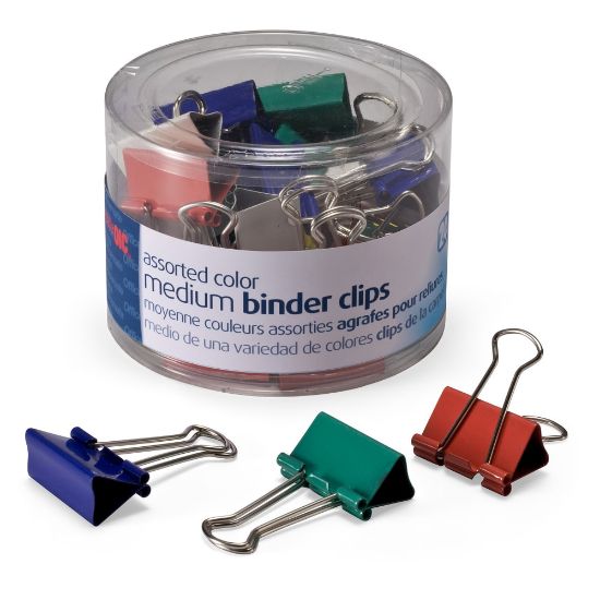 Picture of OIC Binder Clips Tub, Medium Clips, 1 1/4in, Assorted Colors, Pack Of 24