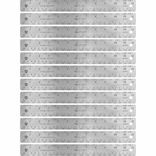 Picture of Westcott Stainless Steel Rulers, 12in L x 1in W, Stainless Steel, Pack Of 12