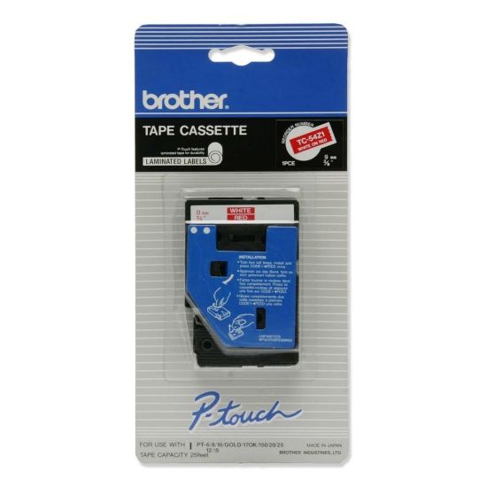 Picture of Brother TC-54Z1 White-On-Red Tape, 0.38in x 25ft