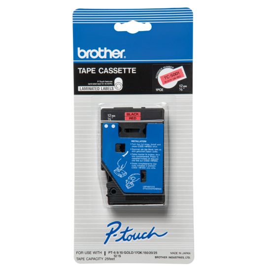 Picture of Brother TC-5001 Black-On-Red Tape, 0.5in x 25ft