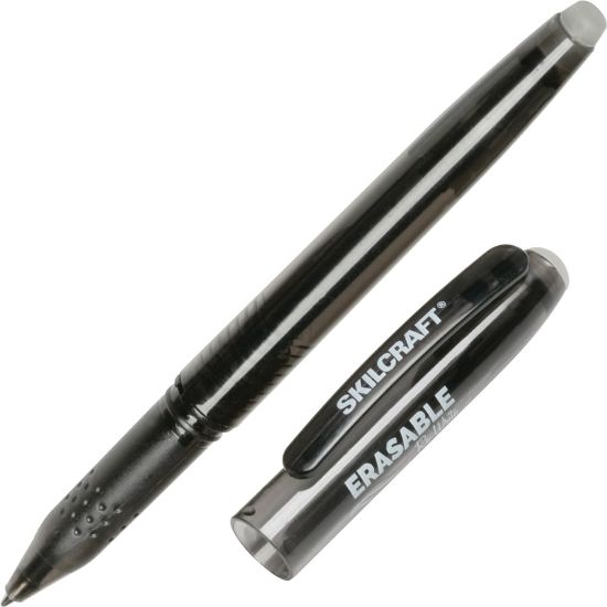 Picture of SKILCRAFT Erasable Gel Stick Pens, 0.7 mm, Translucent Barrel, Black Ink, 12 Pens Per Pack, Case Of 12 Packs