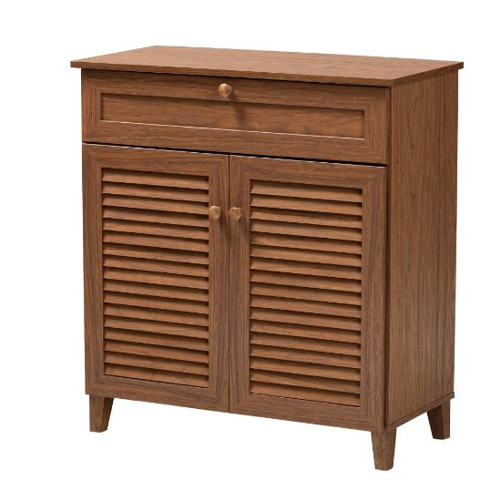 Picture of Baxton Studio Coolidge Finished 4-Shelf Wood Shoe Storage Cabinet With Drawer, Walnut