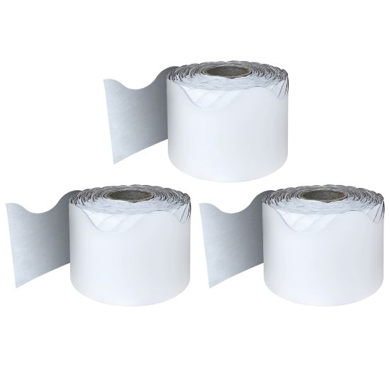 Picture of Carson Dellosa Education Rolled Scalloped Borders, White, 65ft Per Roll, Pack Of 3 Rolls